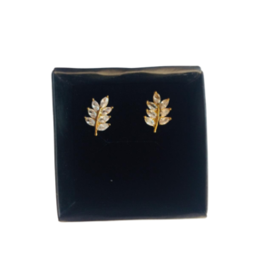 Crystal Leaf Gold Stud Earrings